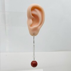 Hand made sterling silver rock crystal & coral bead drop earrings – GM953