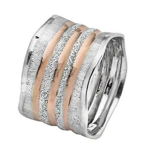 14k White & Rose Gold Wedding Ring Ani Ledodi Vedodi Li Brushed Striped Jewelry