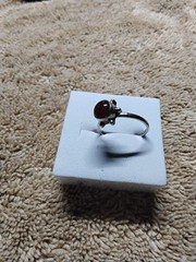 Dark Red Carnelian Pinkie Ring. Set In Tarnish-Resistant Rhodium Plate. Size 5.