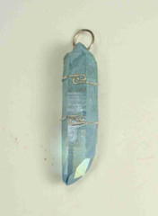 1.6″/43mm Aqua Aura Quartz sterling silver wire wrapped Pendant #325