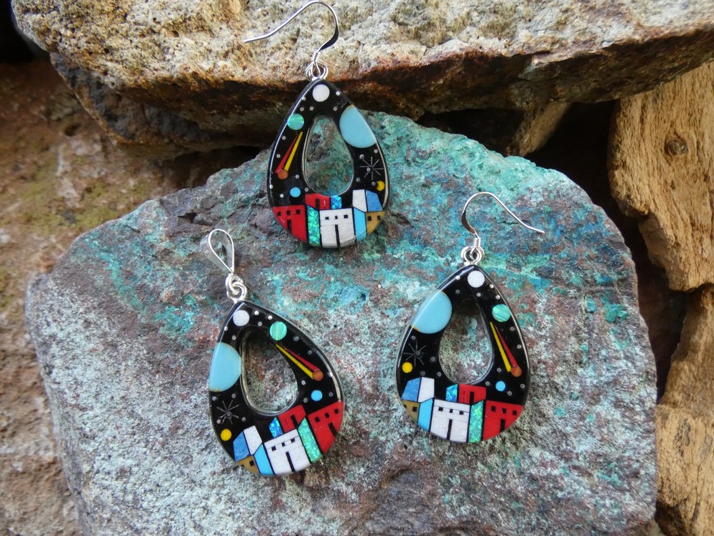 3 PC SET Old Pueblo Galaxy Micro Inlay Gemstone Opal Sterling Silver 925 AP49