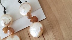 Genuine PEARL& STONE Earrings, 1.75″ long, 925 Sterling SILVER, Hand Made in USA