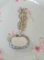 Broken China Red Floral Transferware Soldered Pendant Necklace