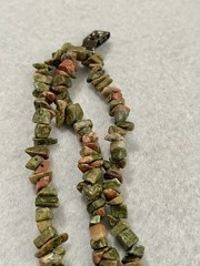 Genuine Unakite Chip and Green Moss Agate Triple Strand Gemstone Bracelet