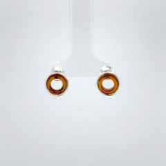 Cognac / Brown BALTIC AMBER Circle Post Earrings 925 STERLING SILVER #1023e