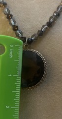Artisan Brass Massive Smoky Quartz Pendant Crystal Glass Beaded 18” Necklace