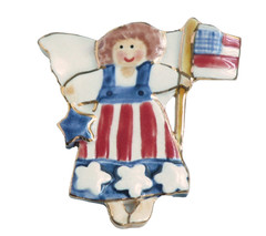 Vtg 4th of July Ceramic Patriot Angel Pin Flag Stars Patriot Brooch c. 1990s