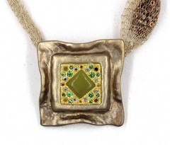 Orit Schatzman 925 Sterling Gold & Multi-color Crystals Necklace Ribbon Chain