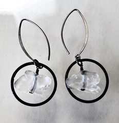 Artisan Bunny Carved Crystal Sterling Silver Dangle Earrings 2 1/4” L