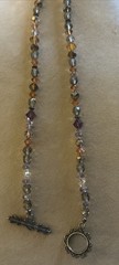 Artisan Brass Massive Smoky Quartz Pendant Crystal Glass Beaded 18” Necklace