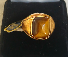 18K Gold HGE Handmade Genuine Rectangle Cat Eye Gemstone Ring Size 10 Unisex