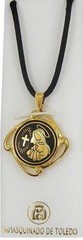 Damascene Gold Virgin Mary Design Pendant Necklace by Midas of Toledo Spain 8224
