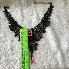 Black Lace Gothic Victorian Choker Necklace with Red Glass Stones Adjustable