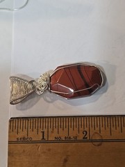 Red Jasper Agate Wire Wrapped Sterling Silver Pendant Necklace Unisex Adults