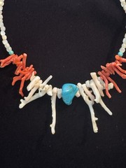 Vintage Handcrafted Native American Coral & Raw Turquoise Choker @1970’s