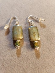 Artisan Czech Glass Etched Irredescent Winter Tree Bead Dangle Earrings 1.75 In