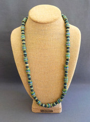 Green Glass Tube Bead Eyes Flower Wood Single Strand Glass Necklace Handmade