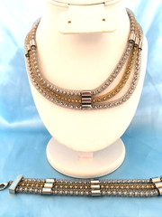 Women’s Multistrand Bracelet & Necklace Gift Set Metal Mesh Gold Silver Colors