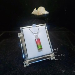 Watermelon Tourmaline Rectangle Necklace full Sterling Silver Rainbow Pink Lab