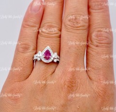 18k Solid White Gold Natural Diamond & Pear Shape Ruby Ring 1.68 ct Cocktail