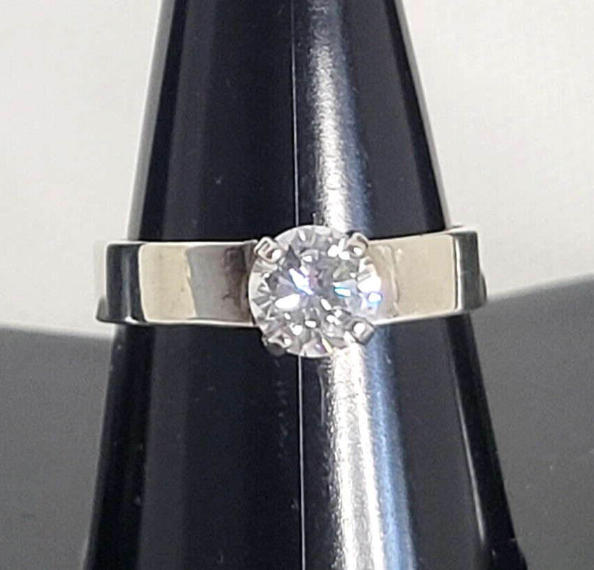 Estate Handmade Solitaire Cubic Zirconia .5 to .75 CT 925 Sterling Silver Size 7