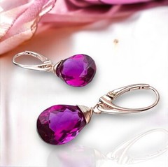 Gorgeous Lab Made Purple Sapphire Earrings 14k Rose Gold Vermeil , Lever Backs