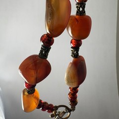 Artisan Carnelian Agate Statement Necklace 20″ Chunky Bead Boho Pendant