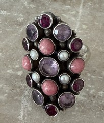 Sterling Silver 925 NB Nicky Butler Amethyst Garnet Pearl Ring EUC 8.25