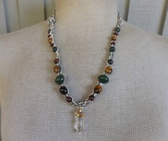 Quartz Double Terminated Crystal Point Adjustable Hemp Necklace Tigers Eye Beads
