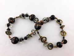 Artisan Branded Blown Glass Quartz Stretch Bracelet Double Strand Mixed Metals