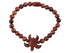 6MM GENUINE HAWAIIAN KOA WOOD ROUND BALL BEAD HONU SEA TURTLE STRETCH BRACELET
