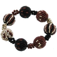 Handmade Bracelet GLASS BEADS BROWN BLACK KHAKI BEIGE Beaded Ball 6 inch Stretch