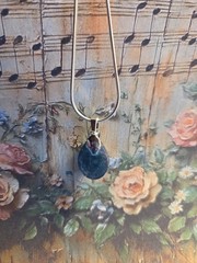 Homemade Resin, Sterling Silver Snake Chain Necklace Blue Pendant 18in