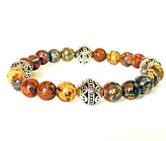 Handmade 8mm Picasso Jasper & .925 Tibetan Silver Bali Bead 8″ Bracelet