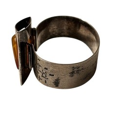 Vintage Sterling Silver Baltic Amber Brutalist Hinged Cuff Bracelet