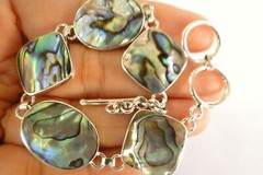 Multi-Shaped Paua Abalone Mother of Pearl 925 Sterling Silver Bracelet