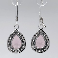 Teardrop / Drop Pink / Rose MORGANITE & CZ Earrings 925 STERLING SILVER #102e