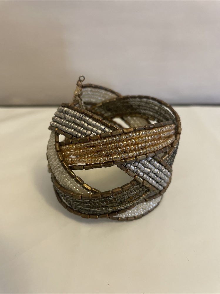 Beaded multi wire flexible cuff bracelet. handcrafted