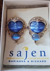 Sajen Blue Fiber Optic & Moonstone Bali Goddess Sterling Silver Clip On Earrings