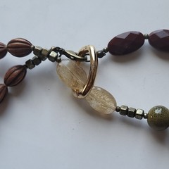 Multicolor Beaded Necklace Toggle Clasp Boho Earth Tone Statement Jewelry