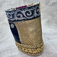 Wide Cuff Bracelet Gold Metallic Fabric Baroque Embellished Handmade OOAK 7-8
