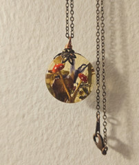 Handmade Gift Resin Dried Flowers Mushrooms Cottage Core Brass Necklace with Box