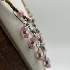 Handmade Women’s Pink Beaded Fringe Choker Pink and White Boho Fairycore Artisan
