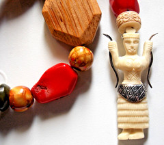 MINOAN RELIGION CRETE BONE STERLING SNAKE GODDESS FERTILITY MULTI BEAD NECKLACE