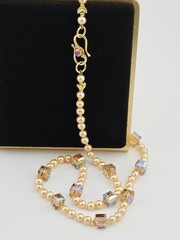 18k Gold S-Hook Clasp Necklace Preach Pearl Pink Gem Granulated Handcrafted 16″