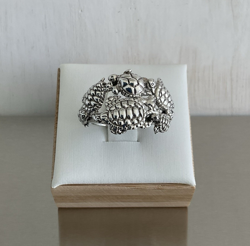 So Cute! Bali Crafted Multi Turtle Band Ring Solid 925 Sterling Silver Size 6