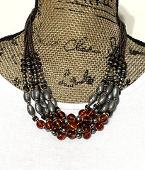 Multi Layered Amber Brown Colored Acrylic Bead Statement Necklace Made in Italy