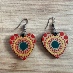 Earrings Turquoise Blue pink yellow White heart evil eye mandala dot art