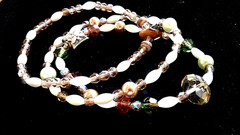 3 Stacked Freshwater Pearl/Swarovski Crystal Beaded Stretch Cord Bracelets NWOT