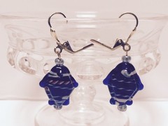 Fun Cobalt with Red and White Glass Fish Earrings Handmade The Wicked Stepmother